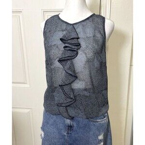 Malabar Women's Blue & Black Snakeskin Print Sleeveless Ruffle Blouse Sz Medium